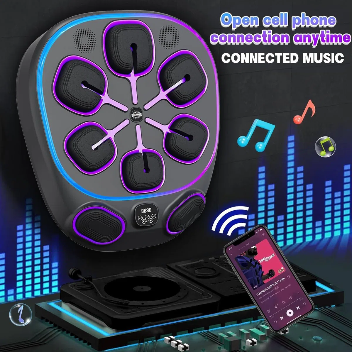 Music Boxing Machine - Sacco da boxe da parete con 8 zone di destinazione, sincronizzazione smartphone, contatore LED e design portatile per allenamento in palestra a casa