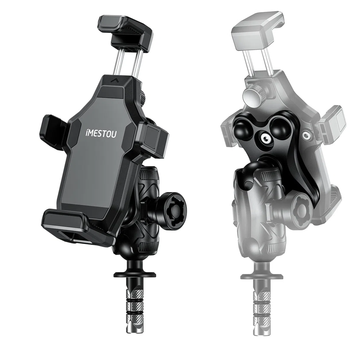 iMESTOU Supporto per Telefono per Forcella da Moto, Anti-vibrazione, con 2,5 cm/1" Doppio Braccio Antifurto e Base per Forcella, Adatto per BMW Yamaha Moto, Adatto per Cellulari da 4,7"-7,2"