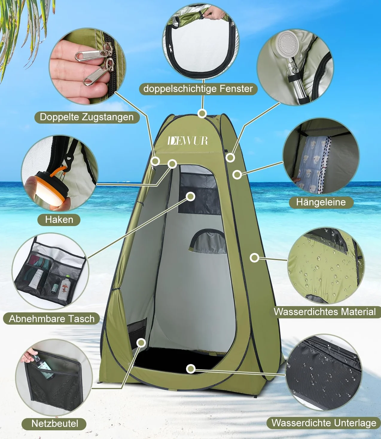 Dewur Tenda da bagno Campeggio con protezione UV 50+, tenda da doccia pop-up, spogliatoio, privacy, tenda da bagno, spogliatoio, tenda mobile per esterni