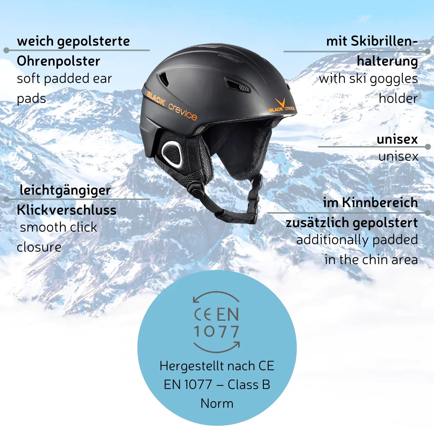 BLACK CREVICE Kitzbühel Casco da sci (Medium, Nero)