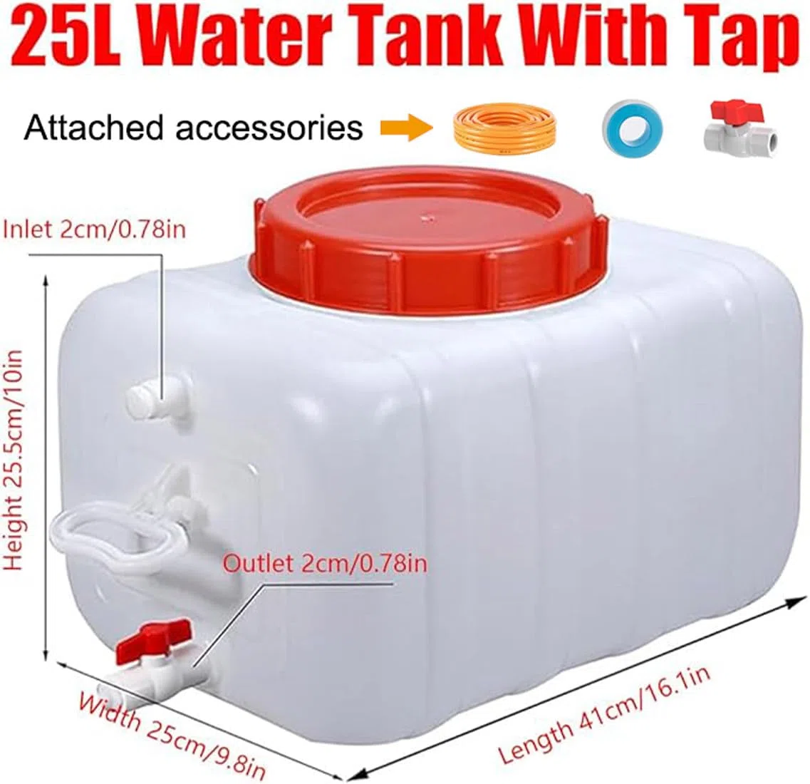 Plastica Serbatoio per L'acqua con Rubinetto E Tubo Flessibile Tanica Acqua Contenitore per L'acqua per Campeggio Camper Camion attività All'aperto Escursionismo(Size:6.6gallon-25L)