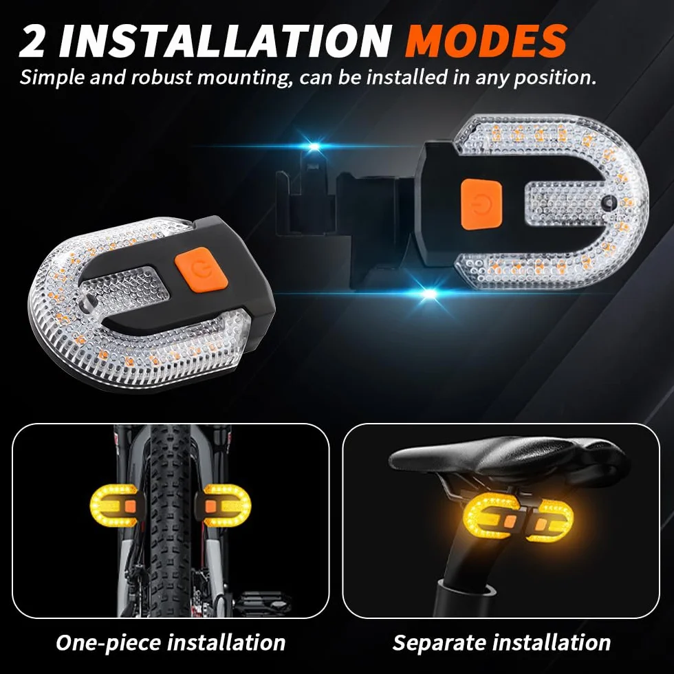 Indicatore di direzione per bicicletta, 5 modalità di illuminazione Telecomando USB ricaricabile fanalini posteriori per bicicletta stroboscopiche impermeabili con allarme (Rosso e Giallo)
