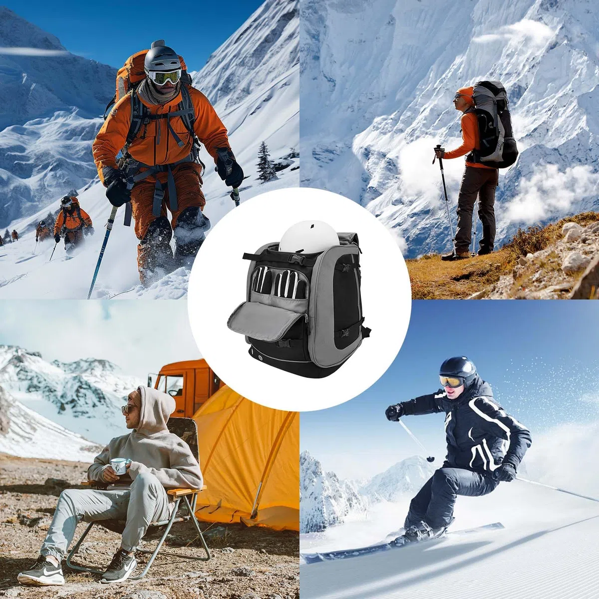 Borse Da Sci, 65L Set Di Borsa Sportiva Per Scarponi Da Sci Borsa Per Scarpe Unisex-Adulto Nero Zaino Da Sci Alpinismo Utilizzabile Per Snowboard Scarponi Da Sci Pattini Da Ghiaccio Casco Guanti