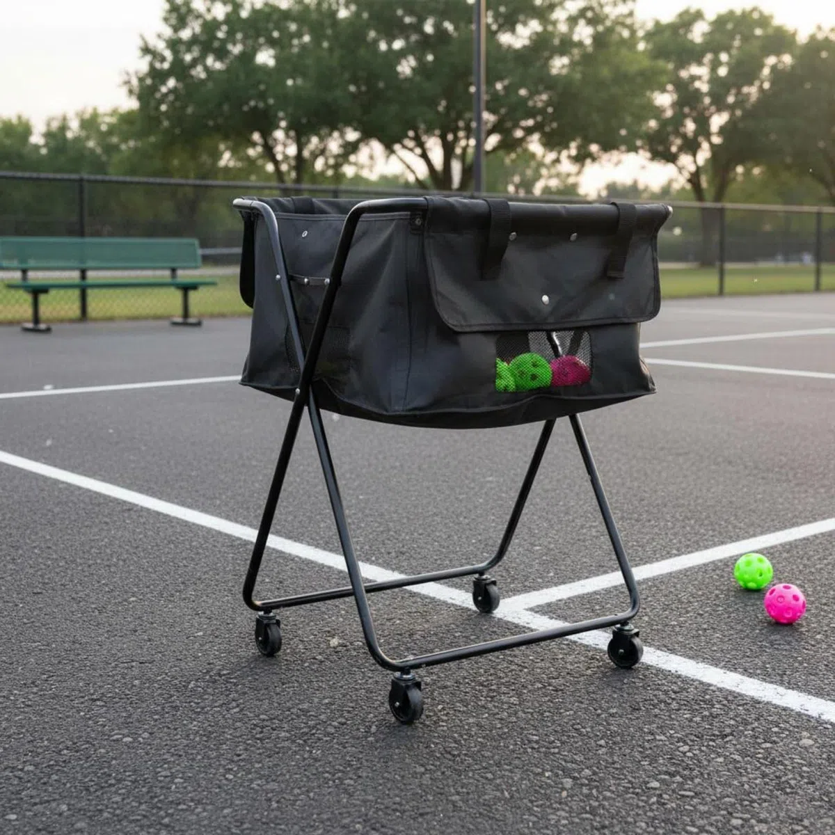 Carrello Raccogli Palline da Pickleball Grande Capacità Carrello Palline Tennis Pieghevole Struttura Robusta Attrezzatura Sportiva per Campo Sportivo