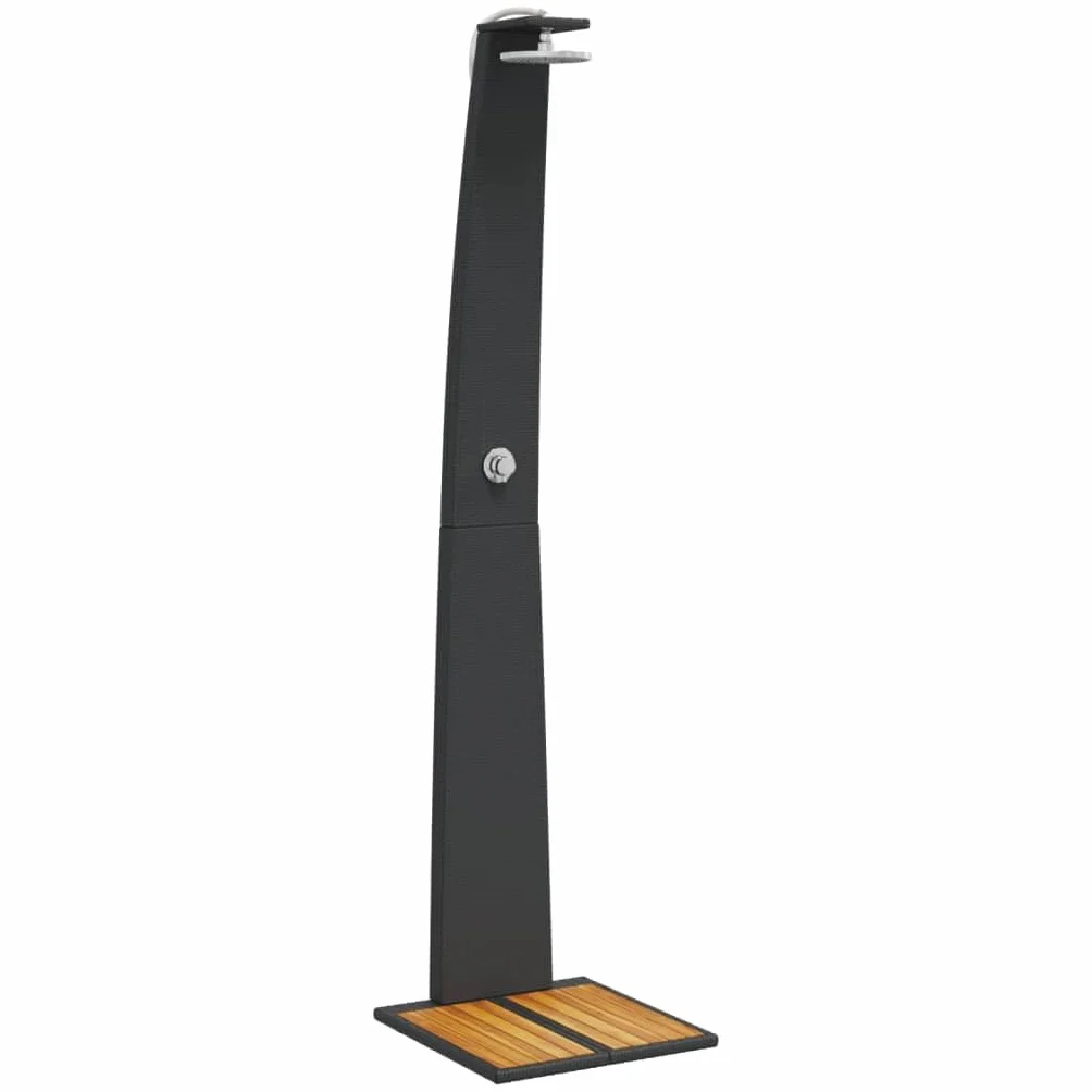 Generico Doccia da Esterno Nera 55x60x224cm in Polyrattan e Legno Acacia,Black,10kg,368209