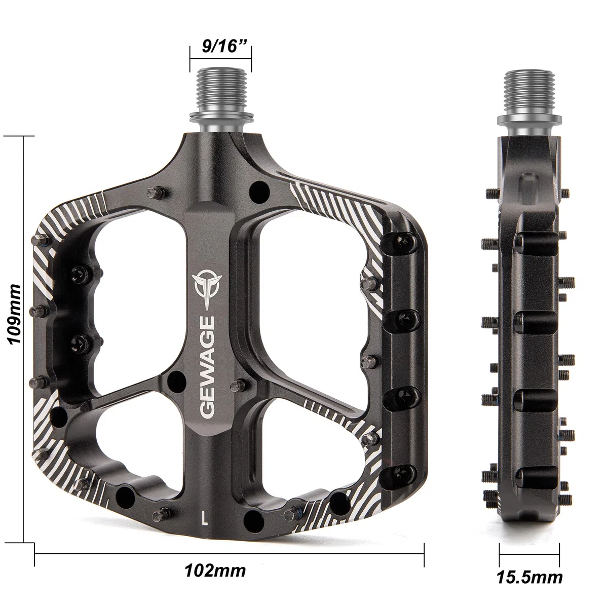 GEWAGE Pedali MTB – Pedali Bici in Alluminio CNC con Cuscinetti a Sfere + Cuscinetto a Rullini, Asse Cr-Mo, 24 Pin Antiscivolo