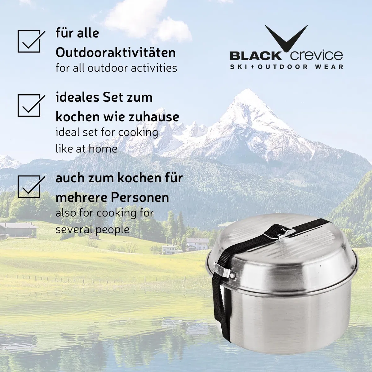 Black Crevice Set da cucina da campeggio, 5 pezzi