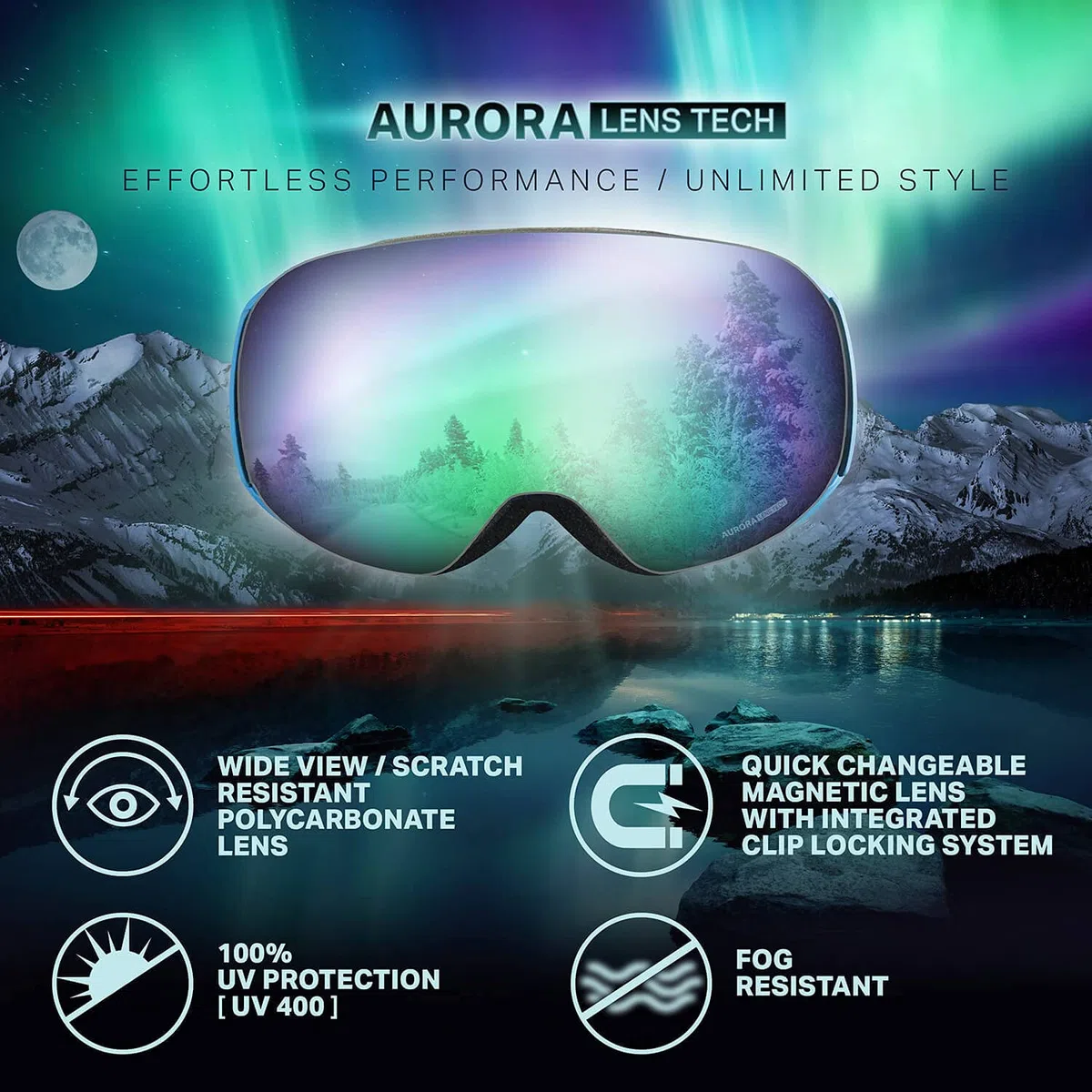 WildHorn Outfitters Maschera da Sci & Snowboard Roca - Maschera da Neve Premium per Uomini, Donne e Bambini. con Sistema di Cambio Lenti Magnetico, Rapido e Clip Integrata.