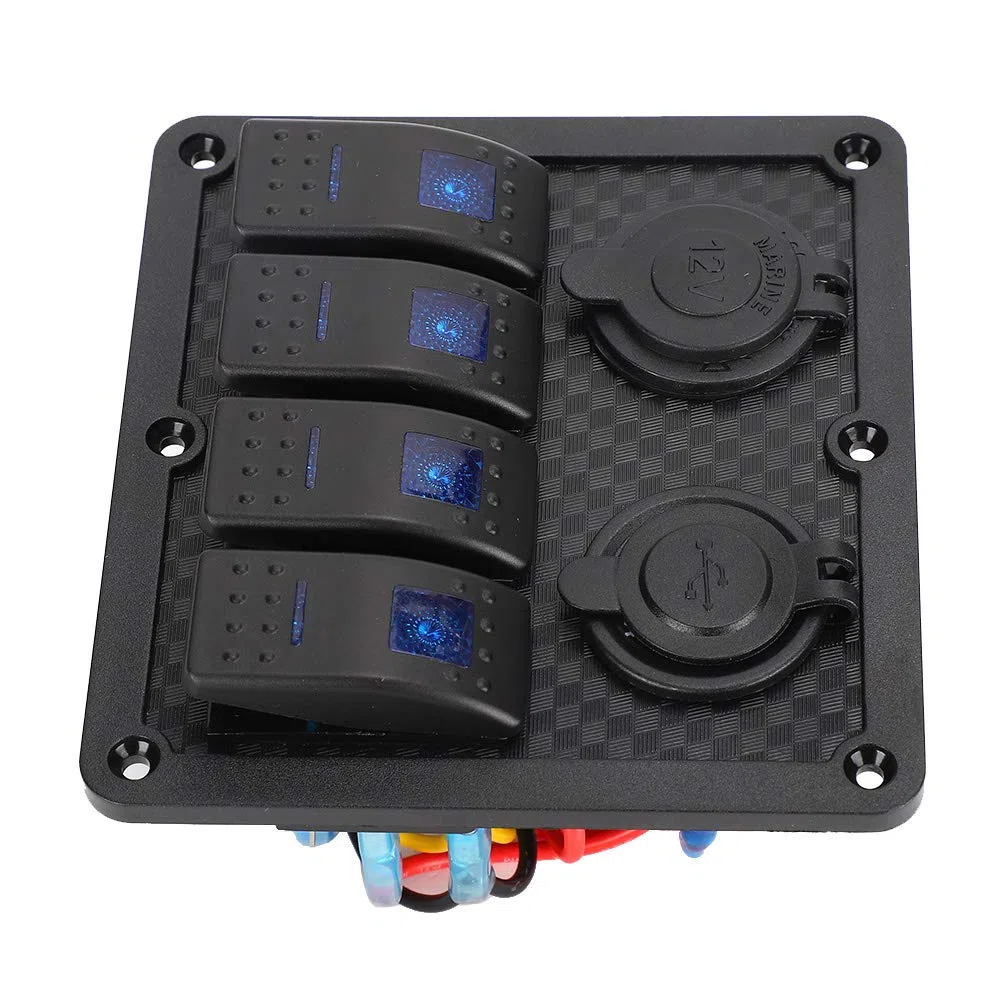 Pannello interruttori a bilanciere 12V 24V 4 gang IP65 impermeabile con presa accendisigari 2 USB per barca auto Pannello interruttori a bilanciere Interruttore a bilanciere a 4 gang IP65 Imperme N5o7