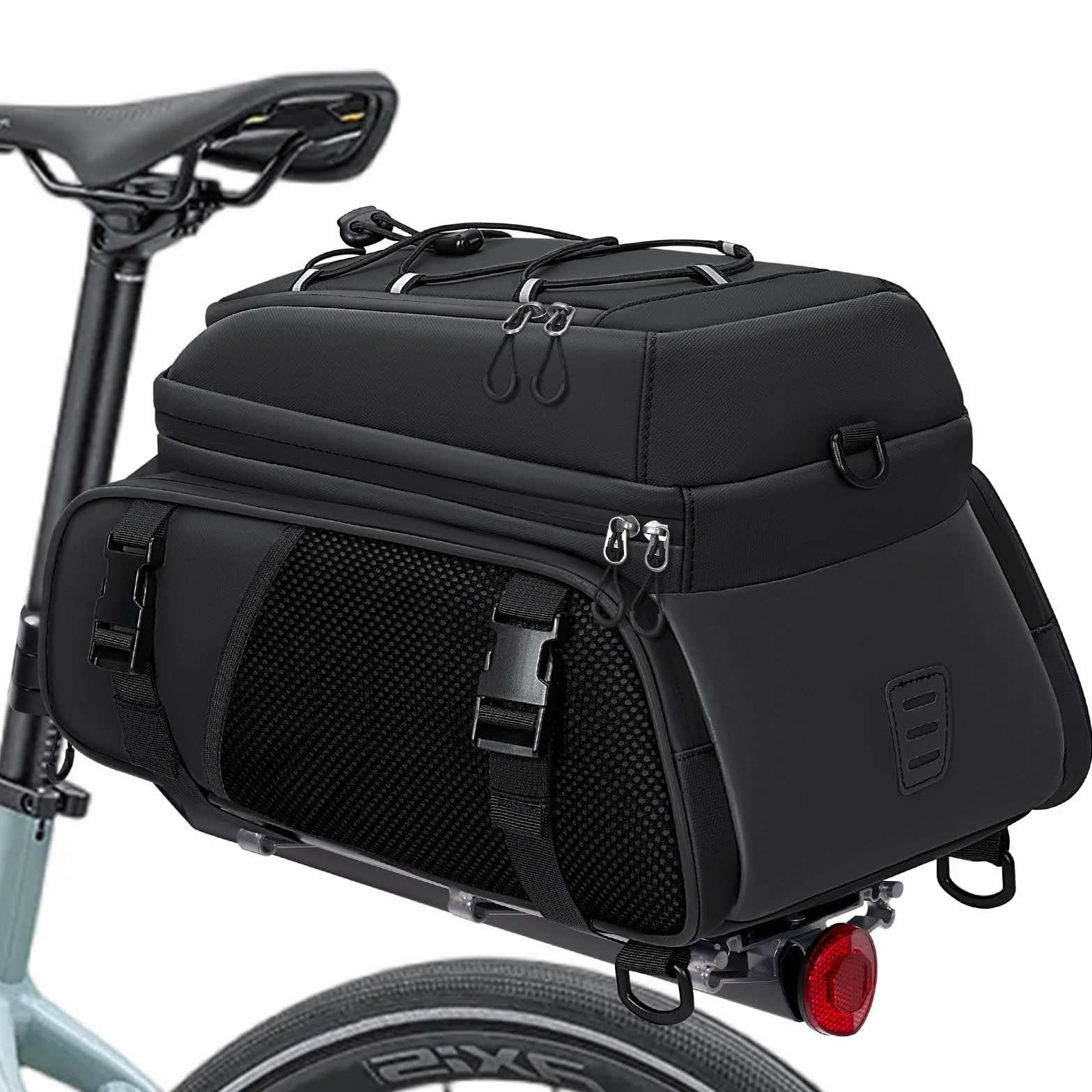 RAINSMORE 3 in 1 Borsa Bici Posteriore 15L Impermeabile Borse per Bicicletta Posteriori con Copertura Antipioggia e Striscia Riflettente Nero