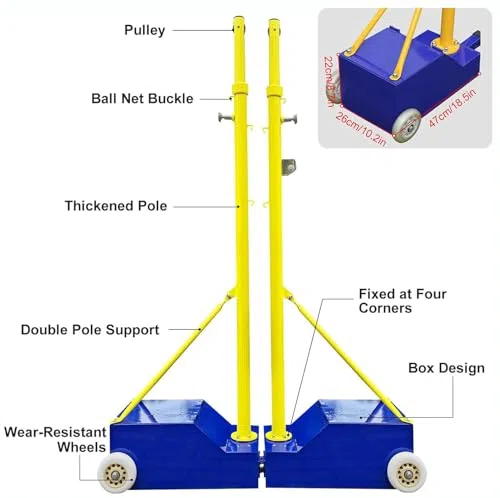 Pali da badminton con telaio a rete, pali da pallavolo/badminton per cortile, supporto resistente con 2 reti, altezza regolabile, per interni/esterni/adulti/scuola