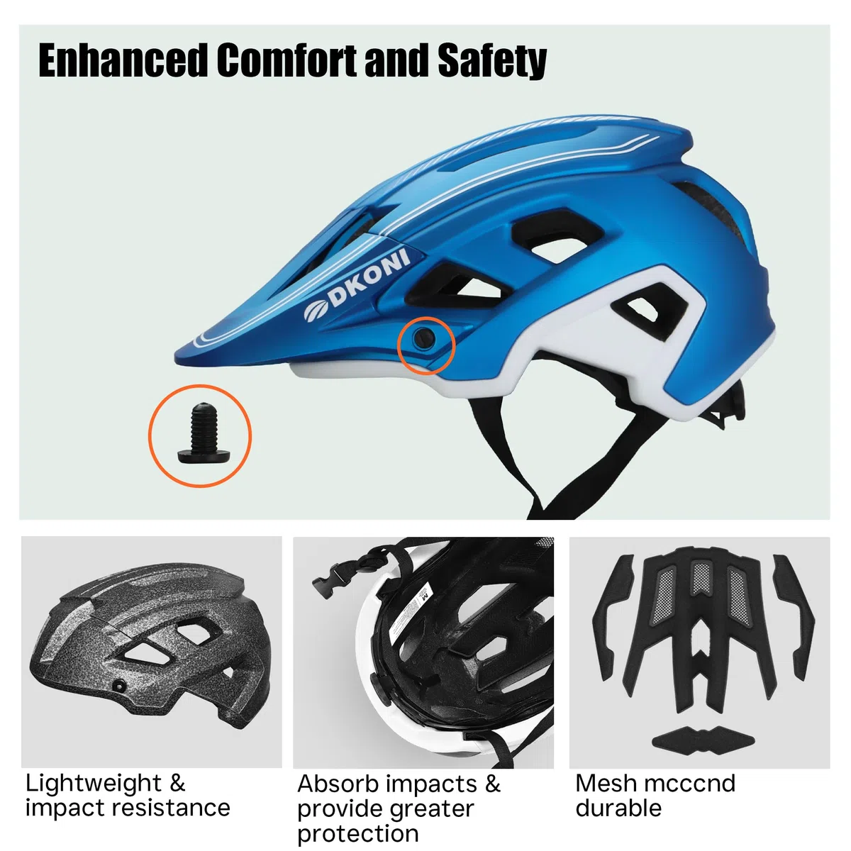 DKONI Casco da bicicletta leggero e regolabile, unisex per ragazzi e adulti, con visiera e imbottitura rimovibili, 17 prese d’aria