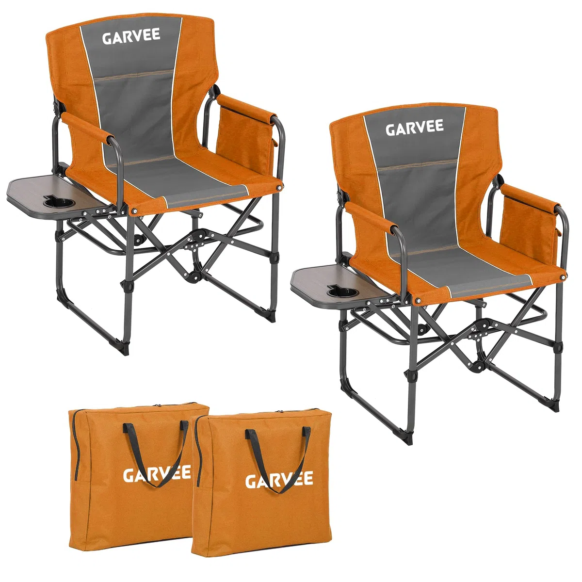 GarveeHome Sedia Regista Da Campeggio Pieghevole Per Adulti - Portatile e Robusta Fino a 180 kg Con Tavolino Laterale, Tasca Portaoggetti Portabicchieri Ideale Esterni, Spiaggia, Pesca, Picnic