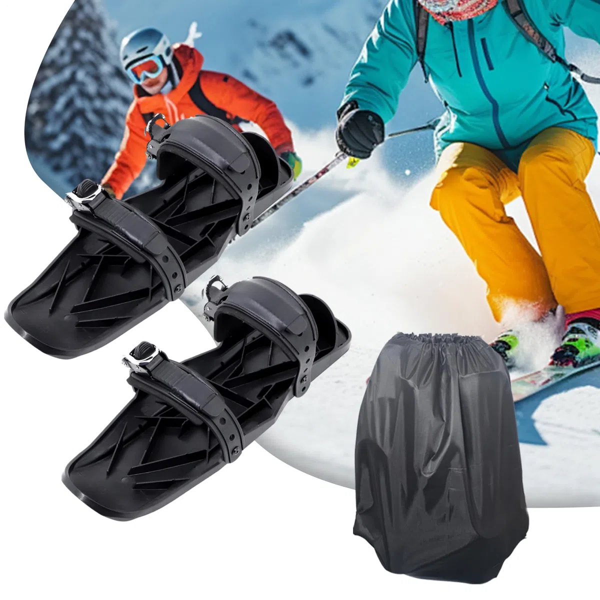 Snow Skate - Pattini da neve corti multifunzionali, racchette da neve antiscivolo regolabili, attrezzatura da sci invernale, leggera, include il trasporto, per uomini e donne e bambini da viaggio
