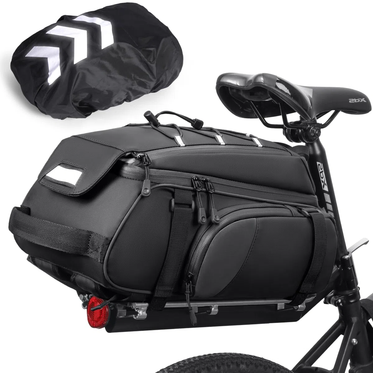 RAINSMORE Borsa Bici Posteriore 15L Portapacchi Bici Posteriore Impermeabile con Copertura Antipioggia e Striscia Riflettente Multifunzionale