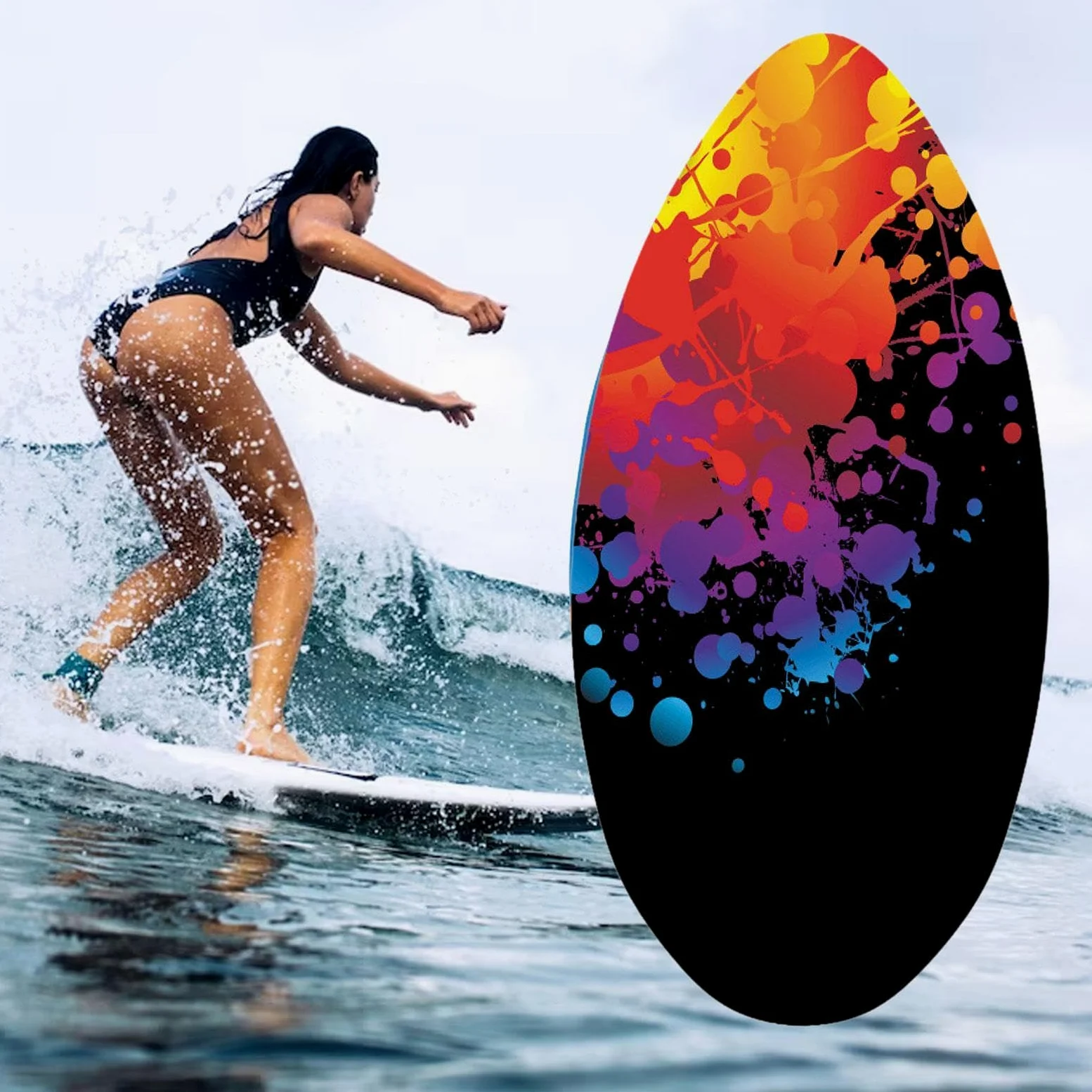 Homyl Skimboard, Skimboard, Tavola da Planata in Legno con Rivestimento Lucido, Bodyboard in Legno Premium, Tavola da Surf per Adolescenti E Adulti, Tutti G
