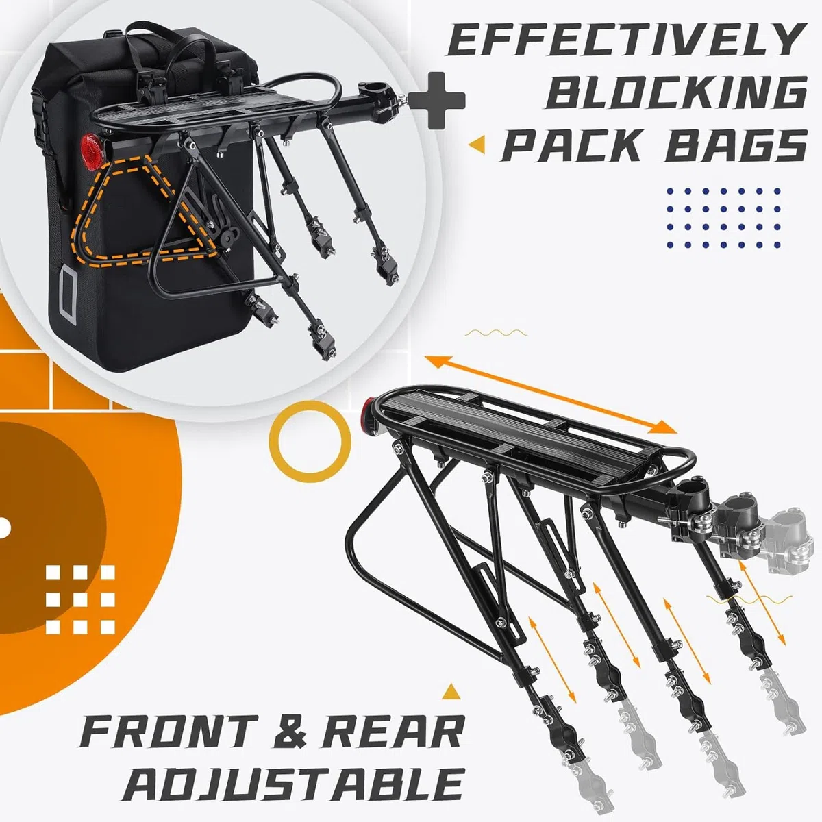 West Biking, portapacchi da bici, capacità 140,6 kg, solido cuscinetto universale regolabile, con poggiapiedi