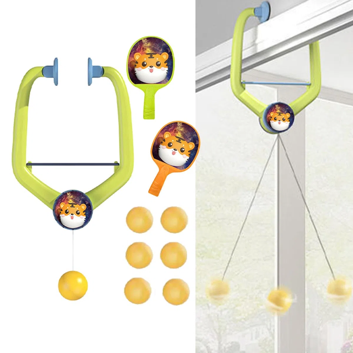 2 Pezzi Pong Set da Interno Appendibile Racchette Palle Portatile Migliora Reazioni Adatto Divertimento Familiare Allenamento