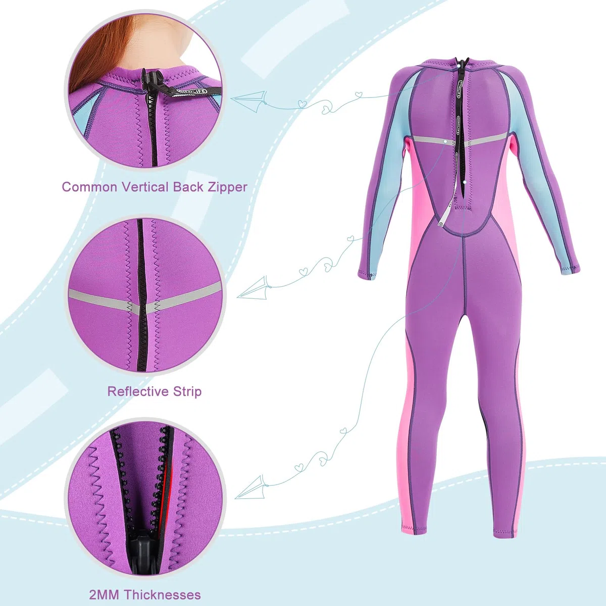 Gimilife Muta per bambini, Muta sub per ragazzi, ragazze e piccoli, in neoprene 2mm termica, sub intera/corta, ideale per nuoto, immersioni e surf