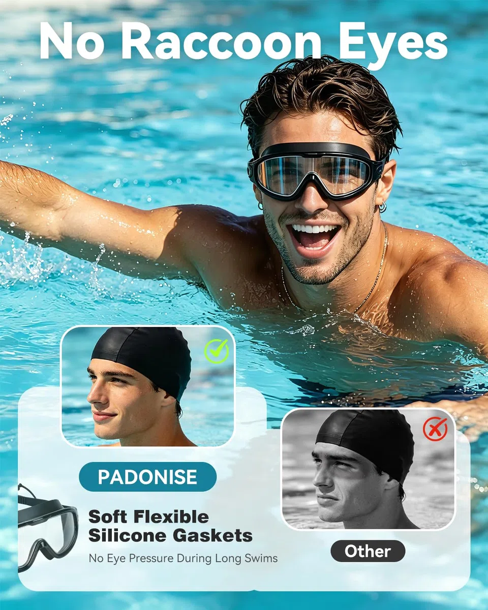Confezione da 2 occhialini da nuoto anti-appannamento per adulti, protezione UV, visione ampia, senza perdite, HD, con tappi per il naso e clip per le orecchie, per donne, uomini, ragazzi, ragazzi e