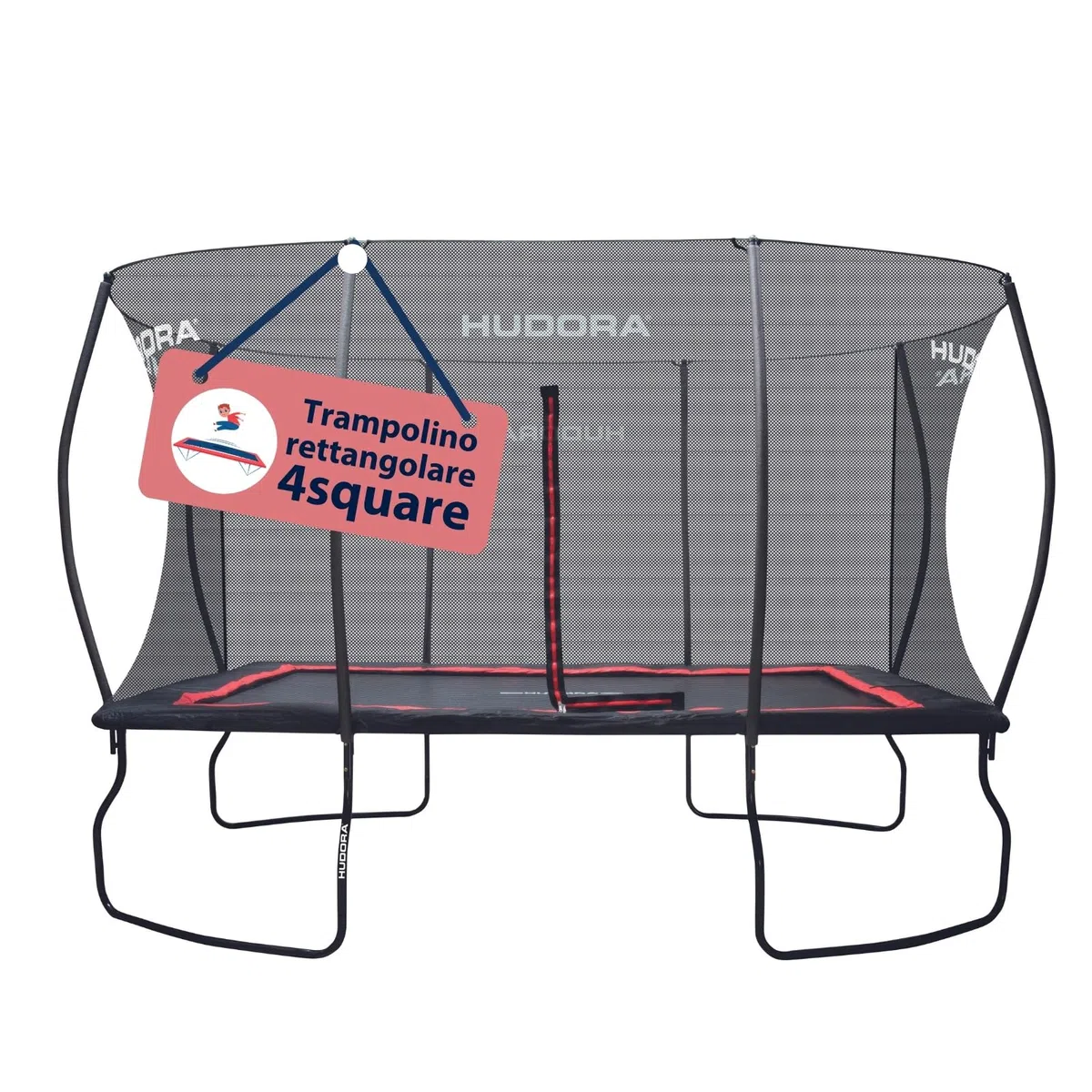 HUDORA trampolino 4square - 244x366/215x305cm grande, rettangolare per esterni - Trampolino sportivo rettangolare fino a 120kg - Trampolino per famiglie con rimbalzo elevato - Trampolino di qualità