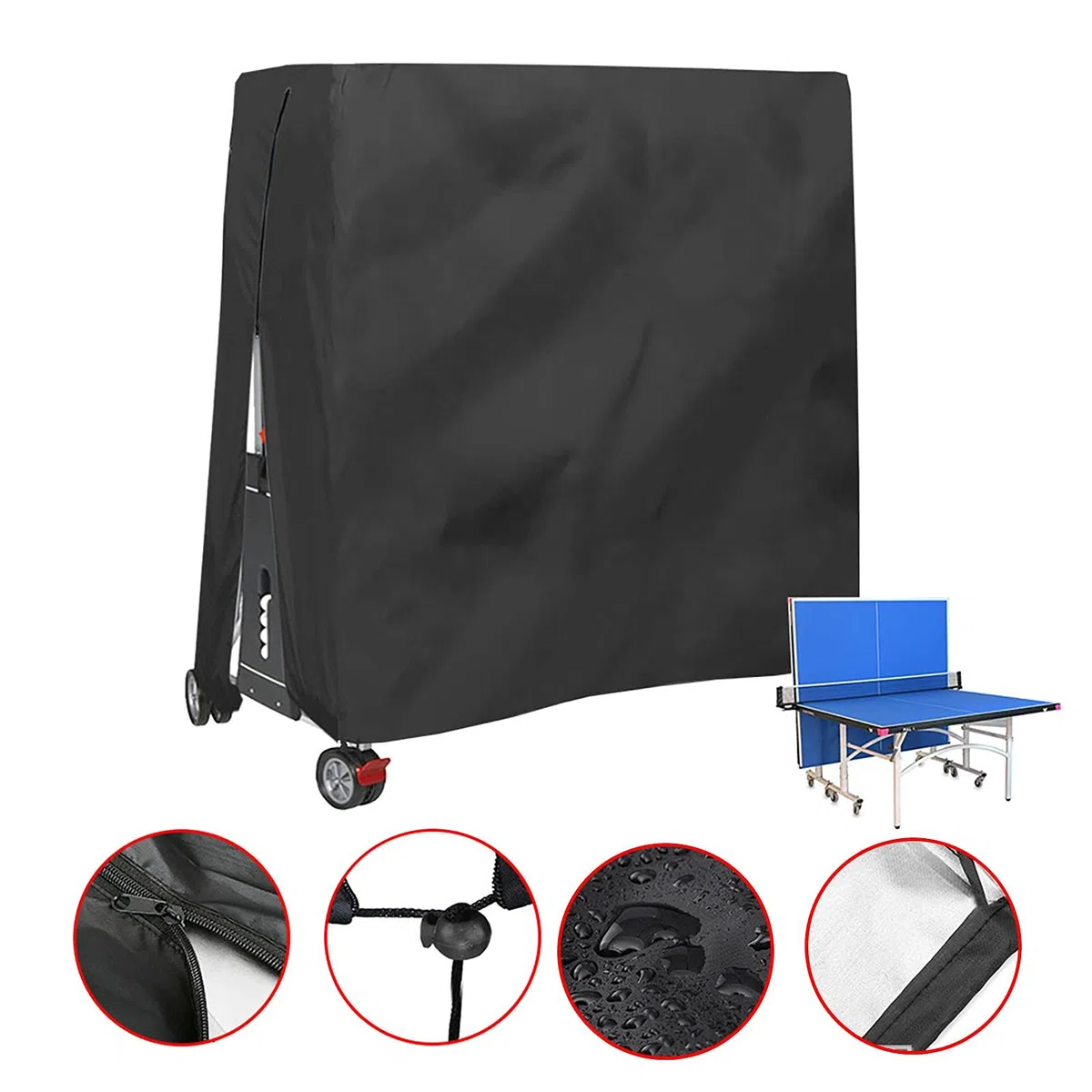 Copertura per tavolo da ping pong Oxford 420D, impermeabile, in tessuto per ping pong, per esterni, 185 x 165 x 70 cm, colore: nero