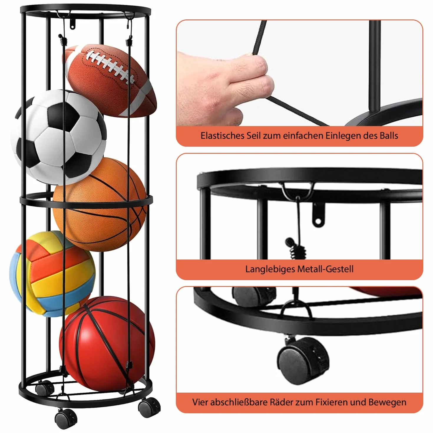Supporto verticale per palloni, con ruote, per pallone, da pallavolo
