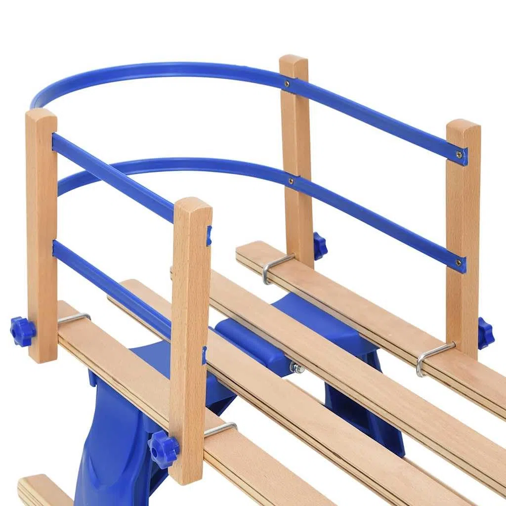 Schienale per slittino blu compensato con design a doppia doghe per bambini e adulti, materiali robusti in legno e plastica, adatto per inverno, neve, piste, attività all'aperto, slittino