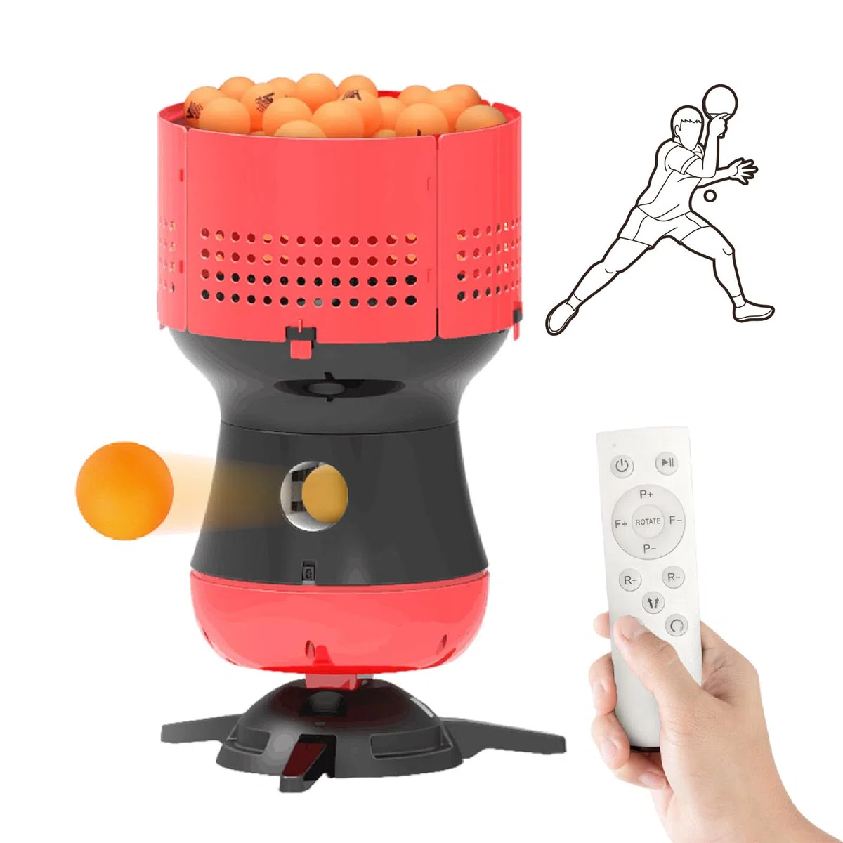 Robot Allenatore da Tennis Tavolo con Riserva di 90 Palline - velocità/Frequenza di Servizio Regolabile, Macchina di Lancio per Palline da Ping Pong per Palestre Scuole Centri di Allenamento