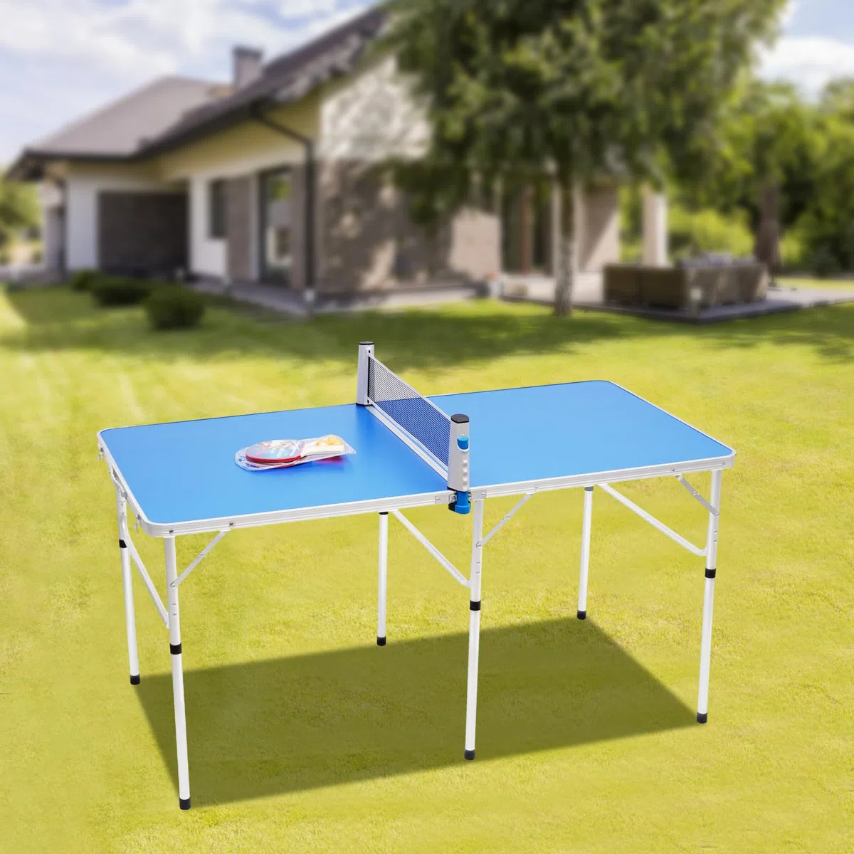 Tavolo da ping pong pieghevole, mini tavolo da ping pong con 2 racchette, 3 palline e rete da ping pong, tavolo da ping pong per interni ed esterni, 152 x 76 x 76 cm