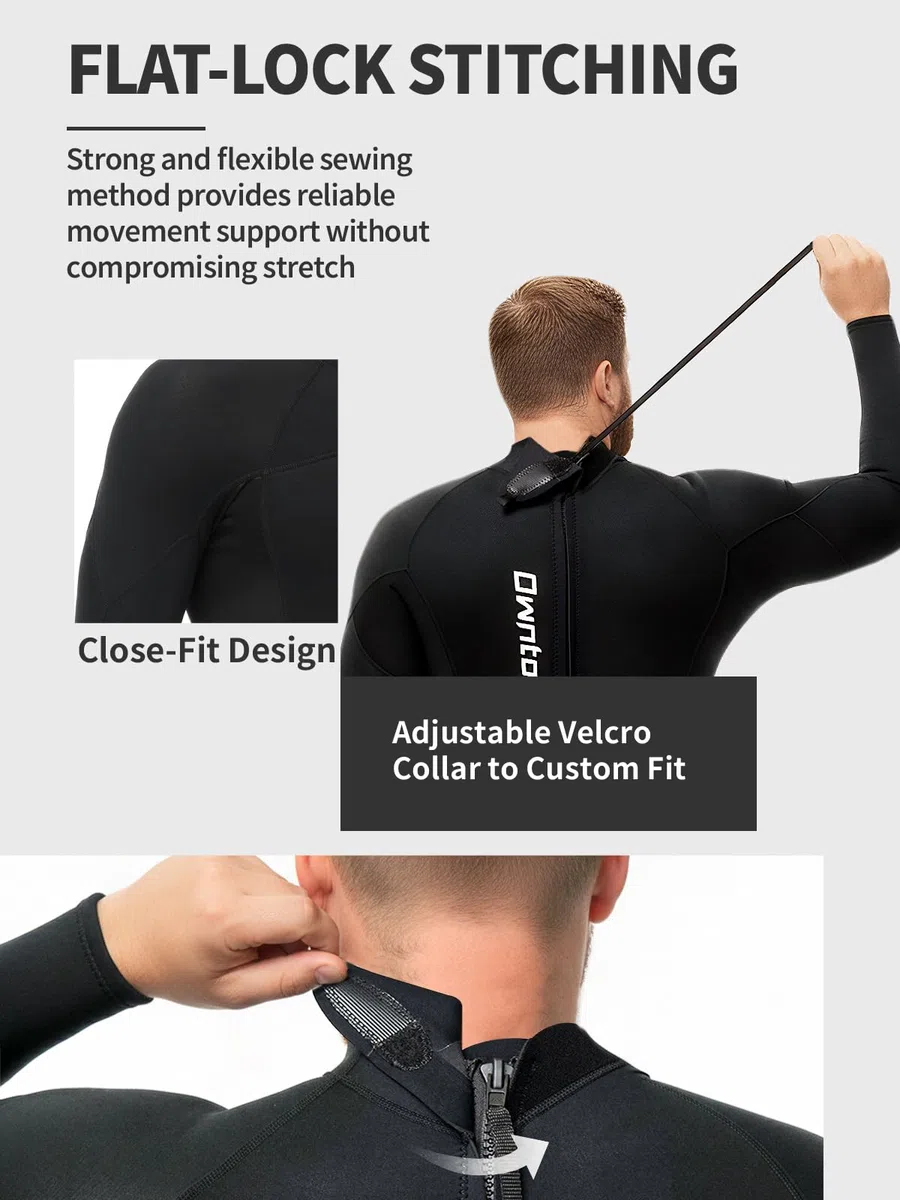 Owntop Muta da uomo e donna, in neoprene da 3/2 mm, con cerniera posteriore, per immersioni in acqua fredda, surf