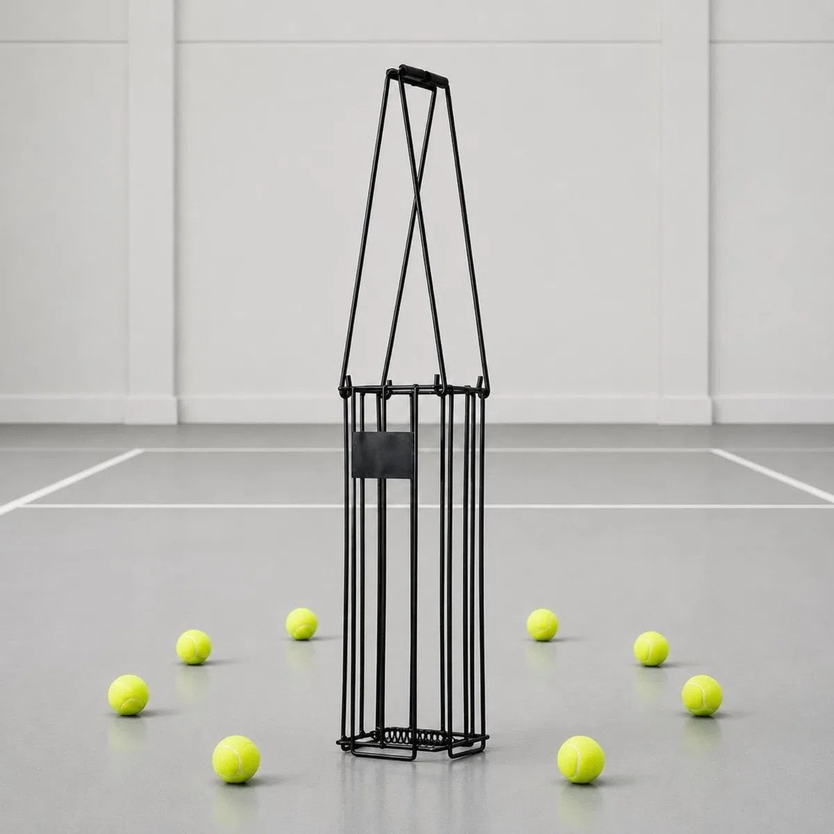 Amagogo Raccoglipalle da Tennis Cesto Raccoglitore Carrello Cesta Contenitore in Metallo con Manico Lungo Cestino a Griglia Capienza Multipla Uso Quotidiano Adatto per Allenamento in Scuole Casa