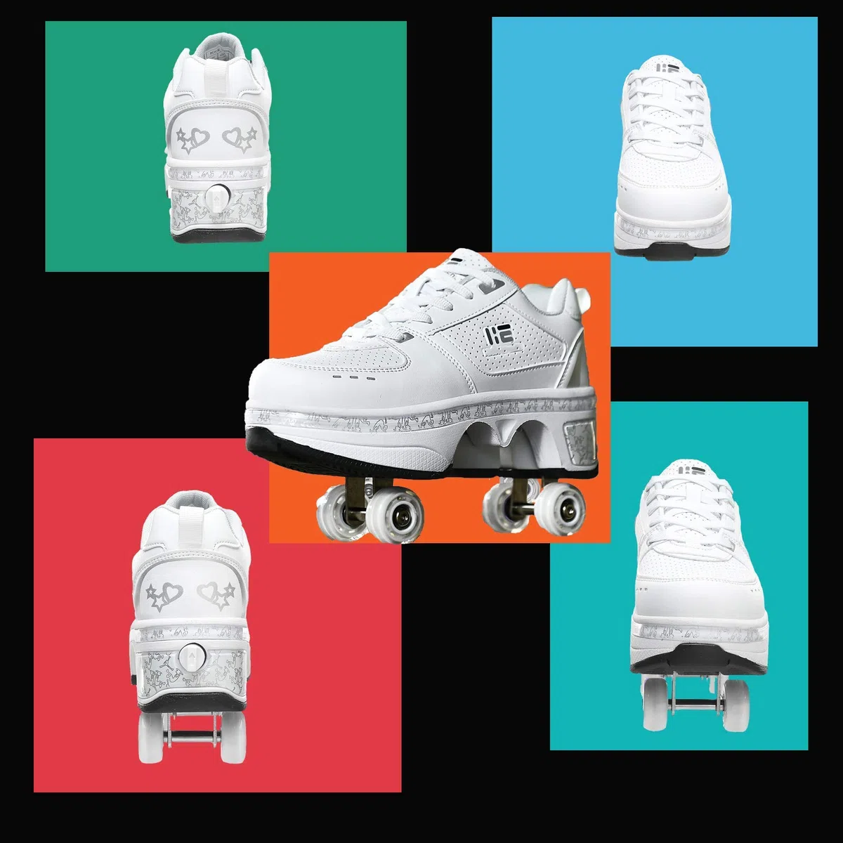 Patins A Roulettes Reglables,Rollers En Ligne pour Enfants,Quatre Roues Fille Chaussures À Roulettes, Deform Wheels Skates Kick Roller Shoe,Walking Skates,EUR36