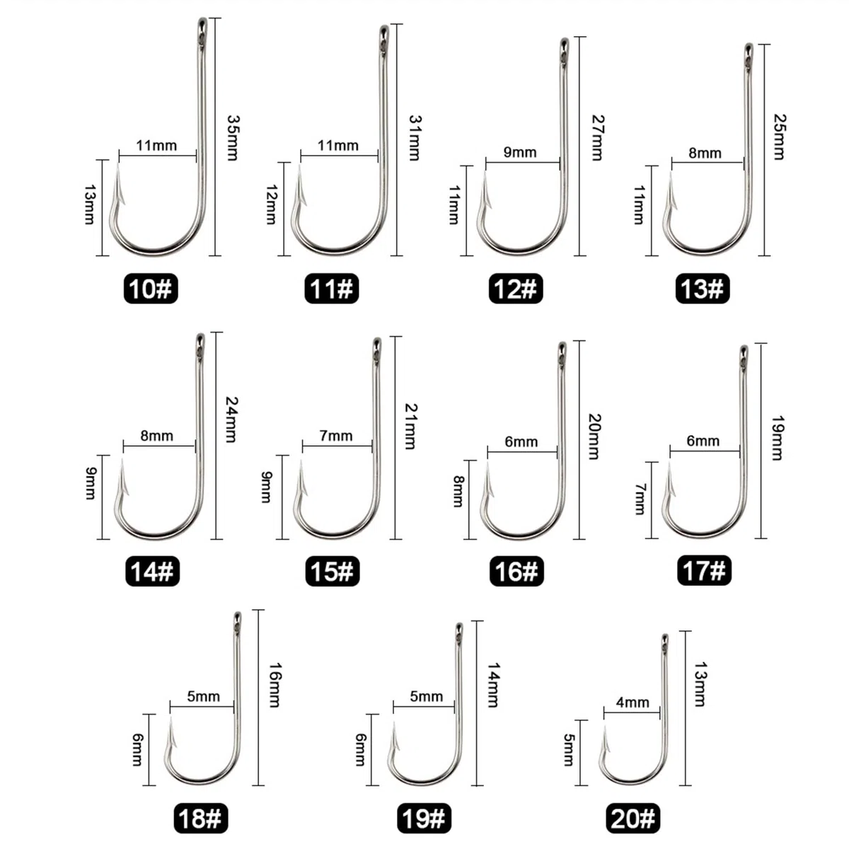 Amo da Pesca Amo da Mare con Anelli Grandi in Nichel Tondo 100 Pezzi/Scatola Ganci for Jigging Carpa Amo Attrezzatura da Pesca 10# -20# Accessori per la Pesca (Color : 15#)