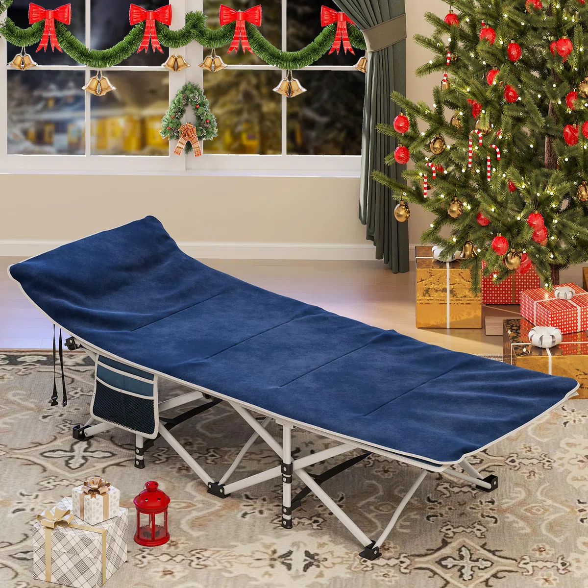 YITAHOME Letti da Campeggio Pieghevoli per Adulti, Robusta Lettino da Campeggio con Materasso, Lettino per Dormire con Tubi più Spessi per Ufficio da Viaggio all'Aperto, Blu