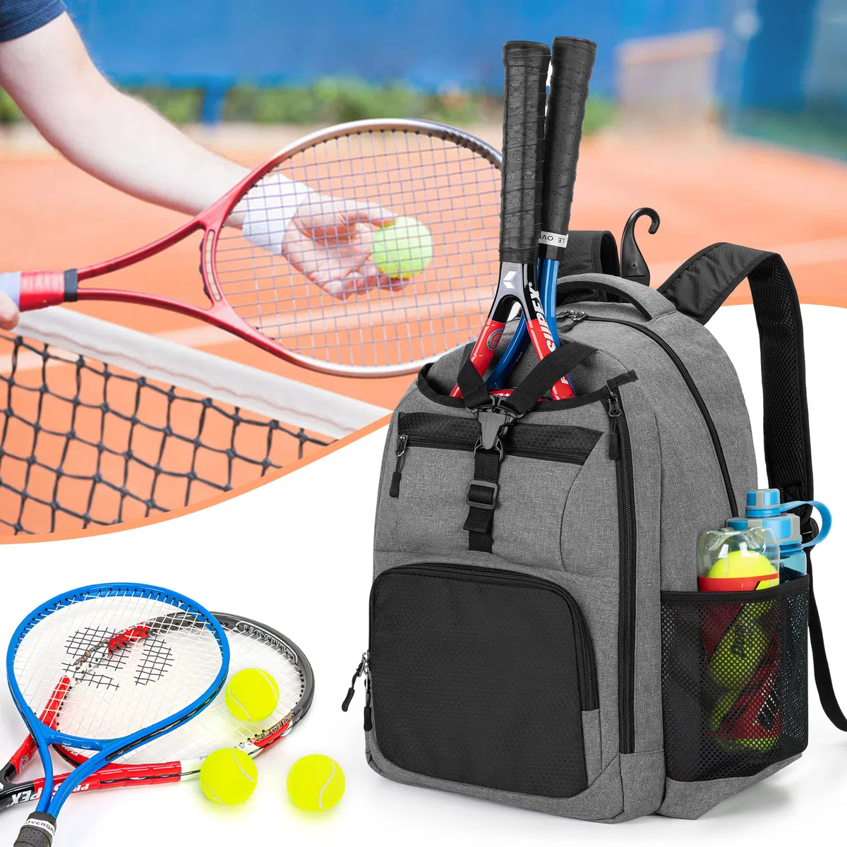 DSLEAF Borsa da tennis per uomo/donna per contenere 2 racchette, zaino da tennis con spazio separato per scarpe da tennis
