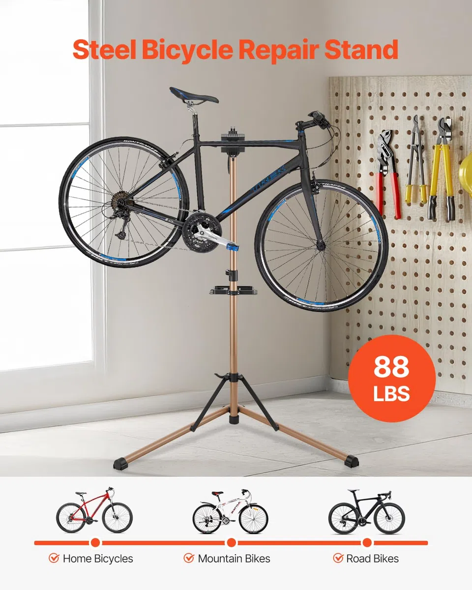 VEVOR Supporto per Riparazione Bici 1040 x 720 x 1590 mm Supporto da Lavoro per Bici Resistente, Capacità di Carico di 39,9 kg con Altezza Regolabile 1050 a 1520 mm e Vassoio Portautensili Magnetico