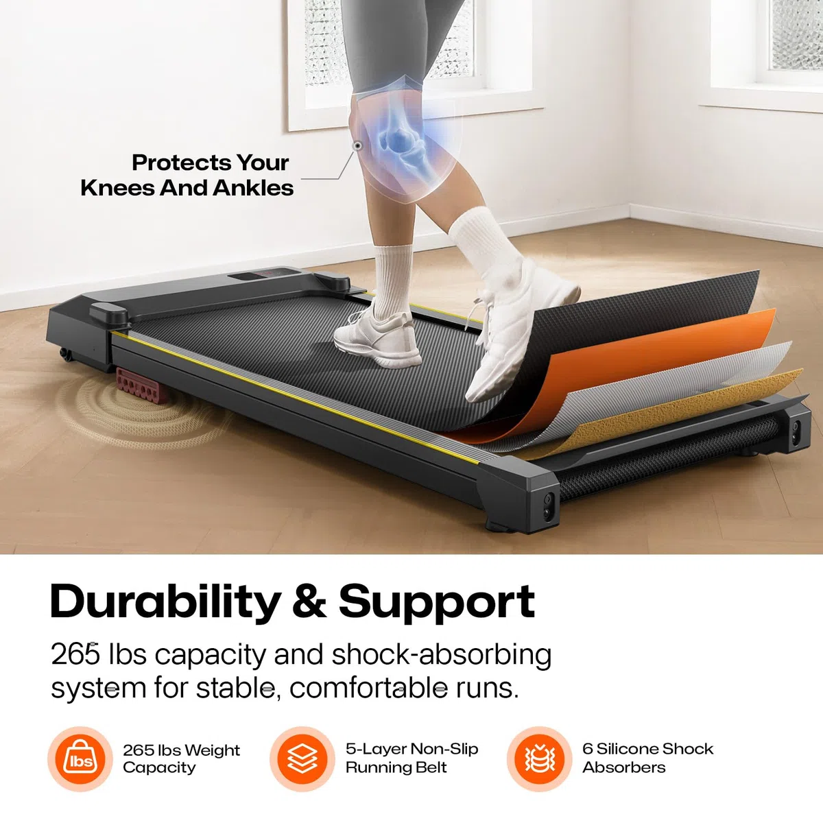 UREVO Tapis Roulant Al Intelligente, 2 in 1 Portatile Tapirulan Elettrico sotto scrivania da casa/ufficio, Doppia Ammortizzazione, 2,5 HP Smart Walking Pad corsa UREVO APP Zwift Kinomap