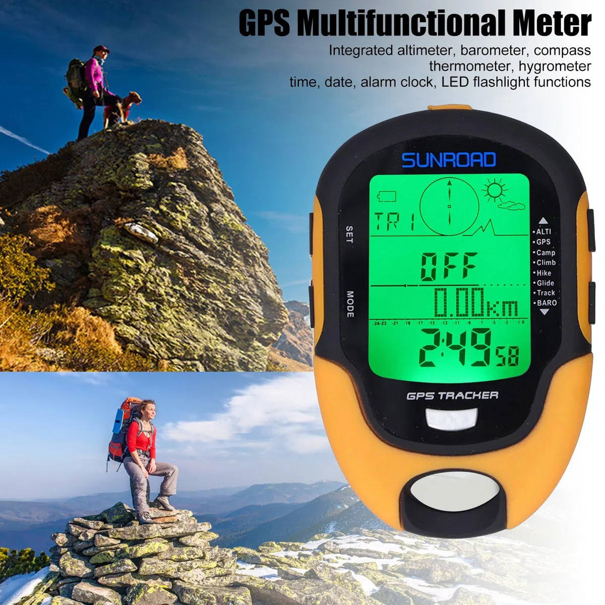 Misuratore Multifunzione GPS con Sensore Ad Alta Precisione, Altimetro, Manometro, Termometro, Igrometro, Impermeabile, Bussola, Ideale per Campeggio e attività all'aperto, IPX4