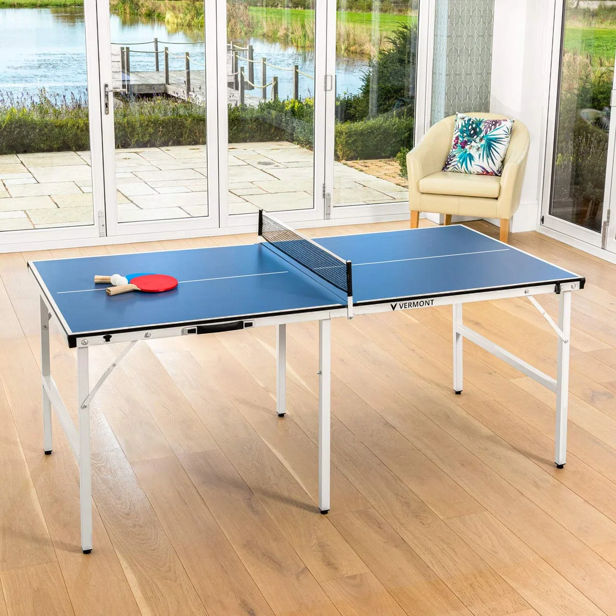 Vermont Mini Tavolo Da Tennis Pieghevole Per Spazi Interni Ed Esterni - Racchette E Palline Incluse - Professionale 1,8m