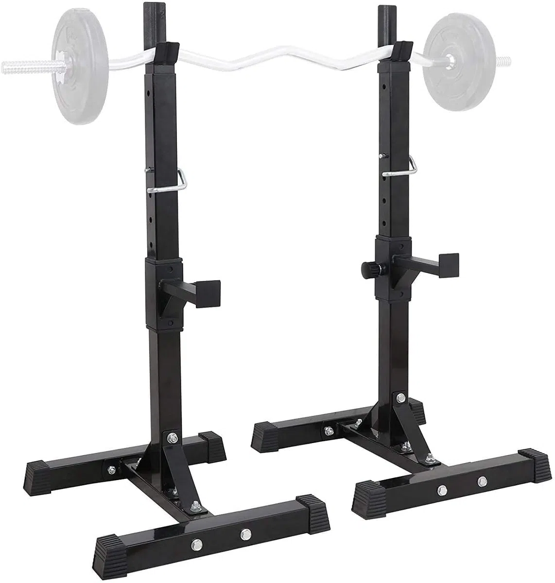 Supporto Squat Rack Regolabile 200 kg | Cavalletti per Bilanciere Altezza e Larghezza Regolabili per Home Gym e Panca