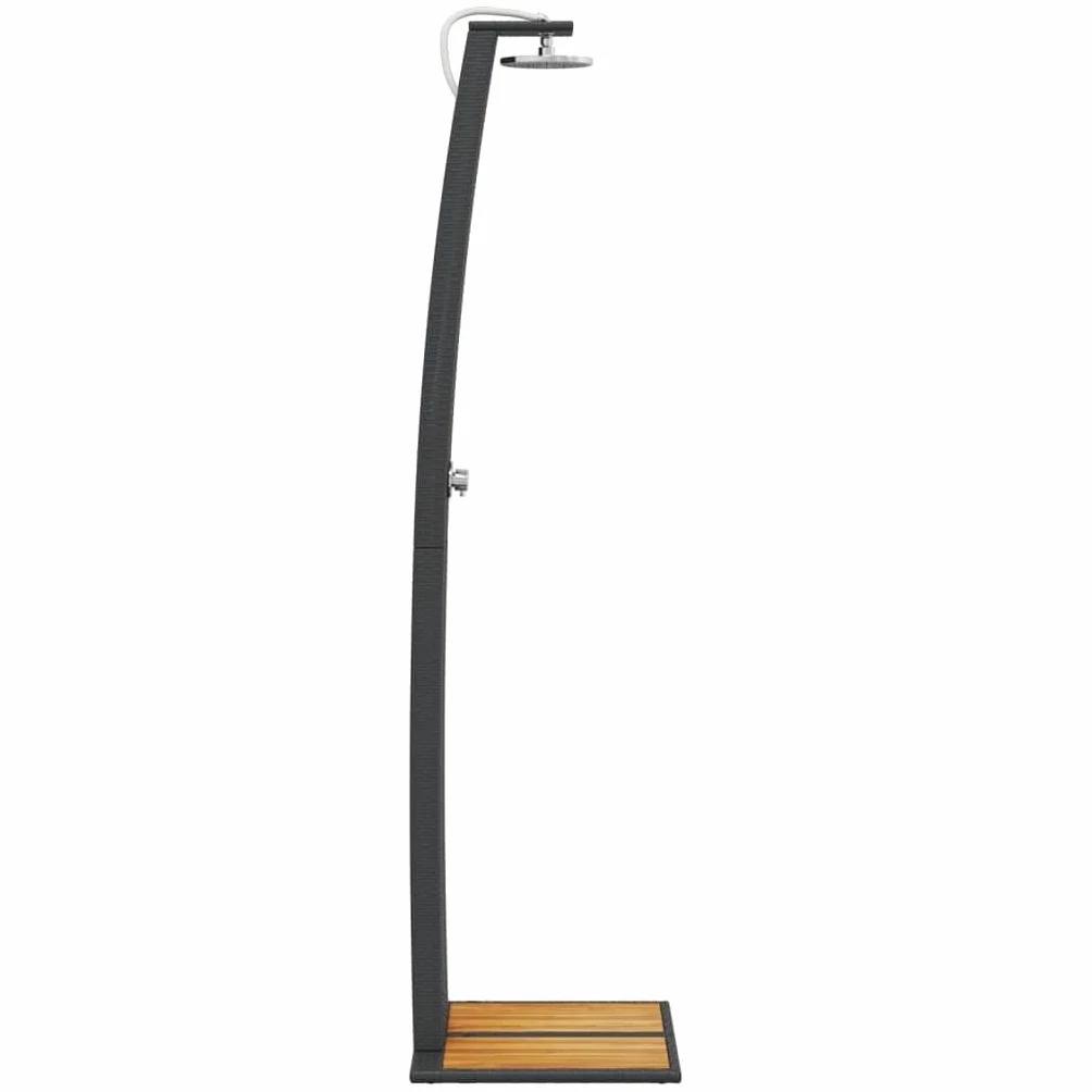 Generico Doccia da Esterno Nera 55x60x224cm in Polyrattan e Legno Acacia,Black,10kg,368209