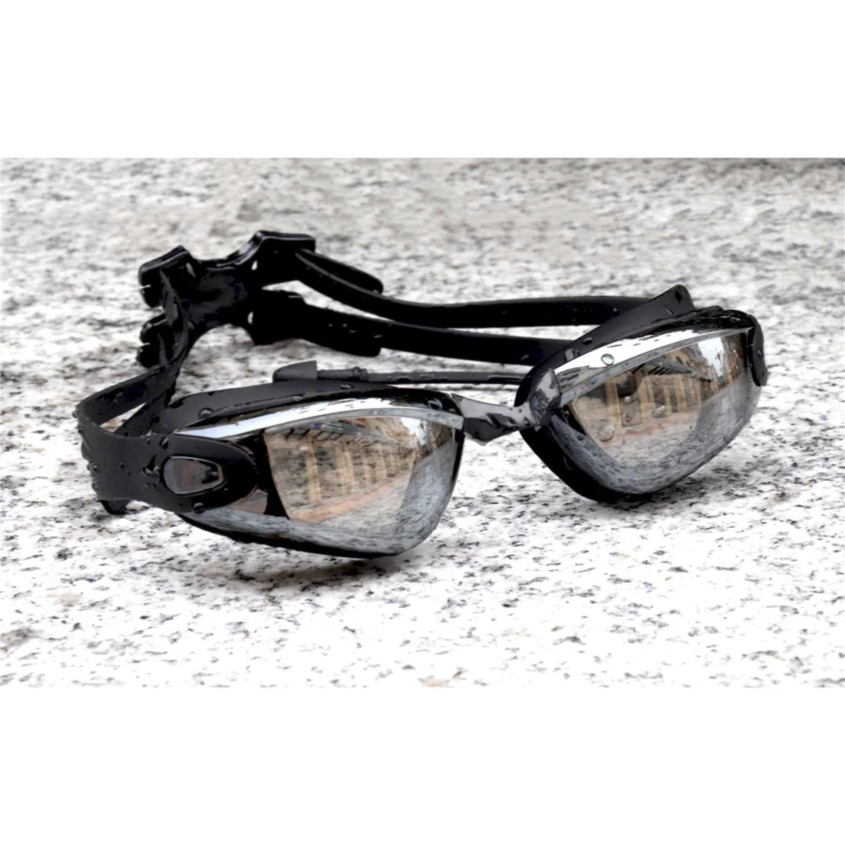 occhialini da nuoto, Occhiali da nuoto placcati neri con tappi for le orecchie, professionali, in silicone for adulti, antiappannamento, for uomo e donna