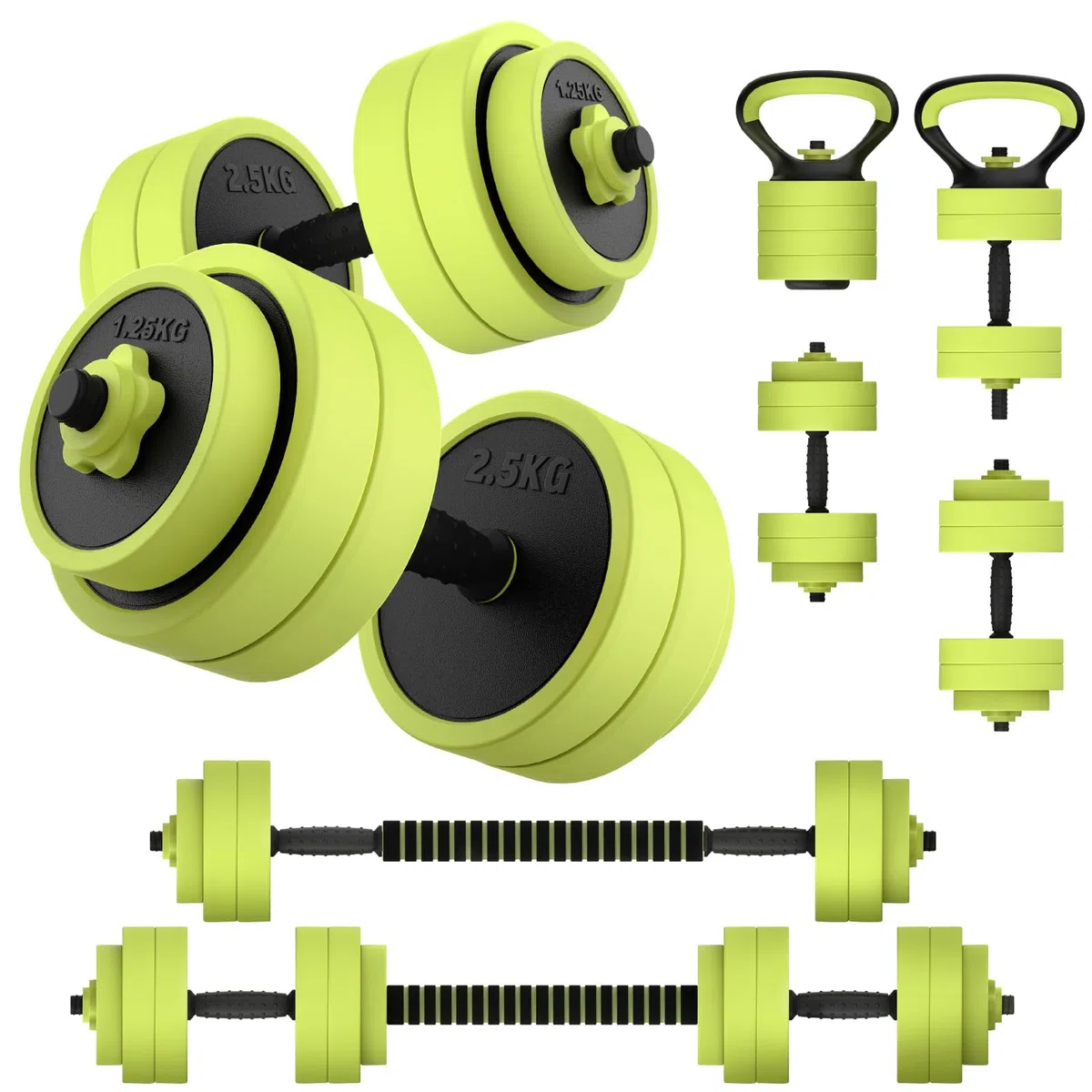 PASYOU Manubri Regolabili 5 in 1 Set, Include Manubri, Bilancieri, Kettlebell, Flessioni per Pesi Palestra Set Manubri per Fitness a Casa