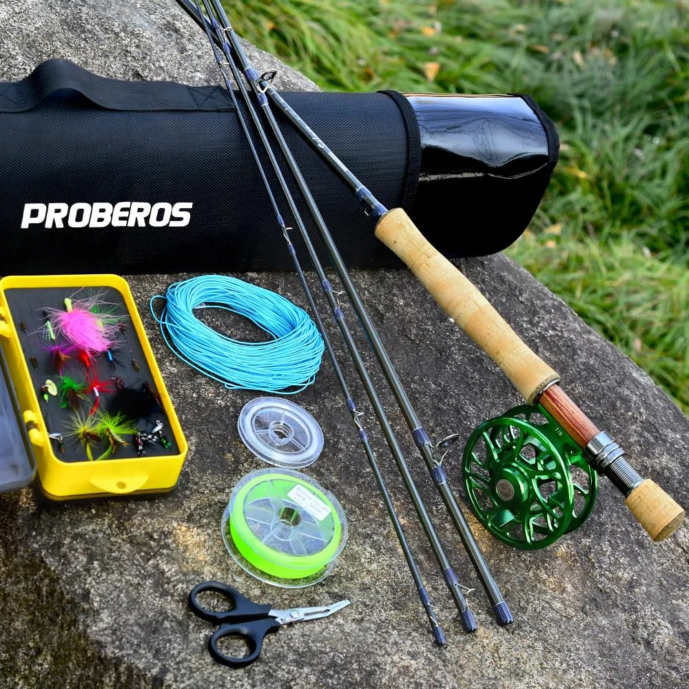 PROBEROS Pesca a Mosca Combo - Mosca Canna e Mulinello Pacchetto Completo di Avviamento Con Custodia - Mosca Pesce Kit