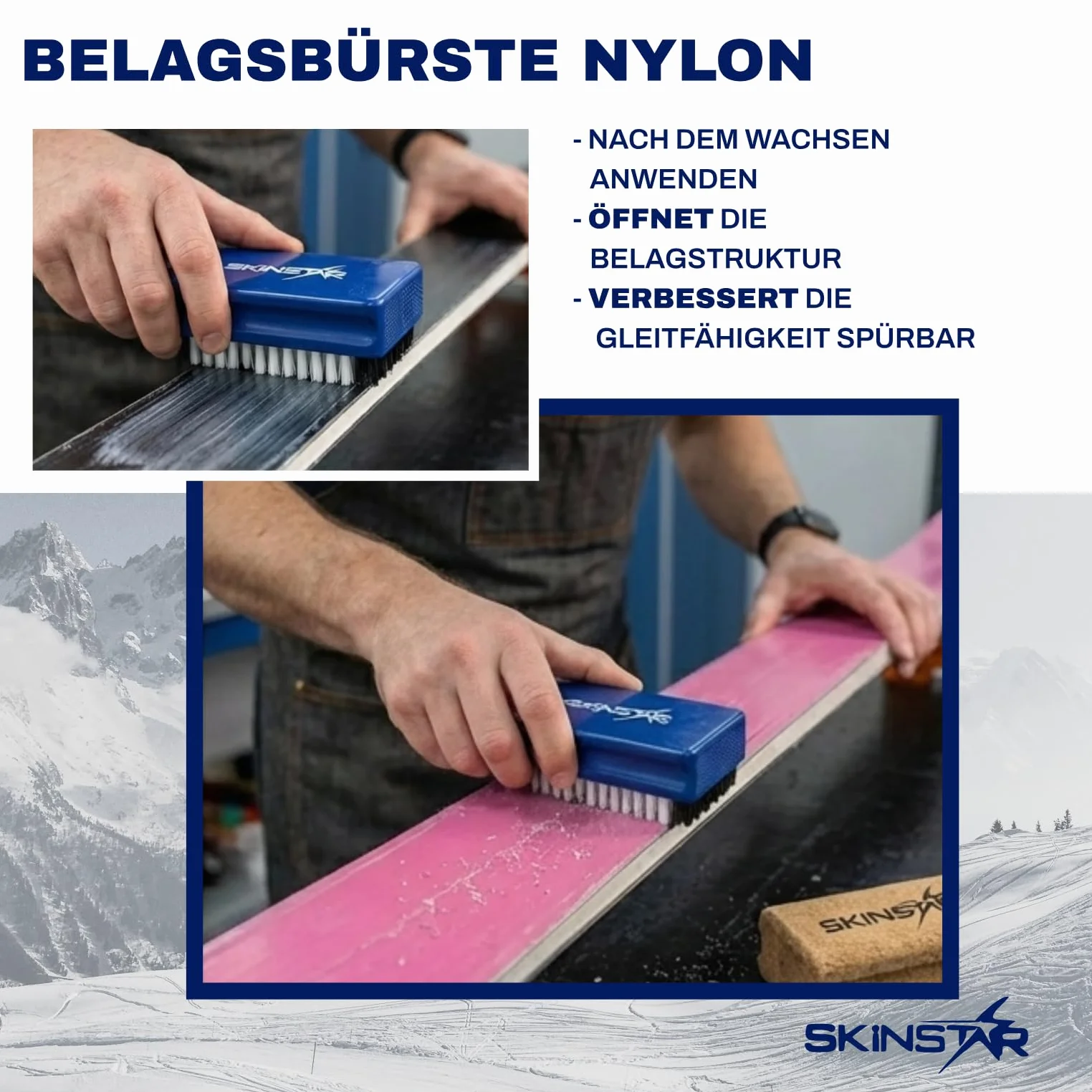 SkinStar Starter Set di 8 pezzi – Cera da sci universale senza fluoro- e PFAS con ferro da stiro a cera, spazzole e levigatrice per bordi Combo Sharp – per sci e snowboard