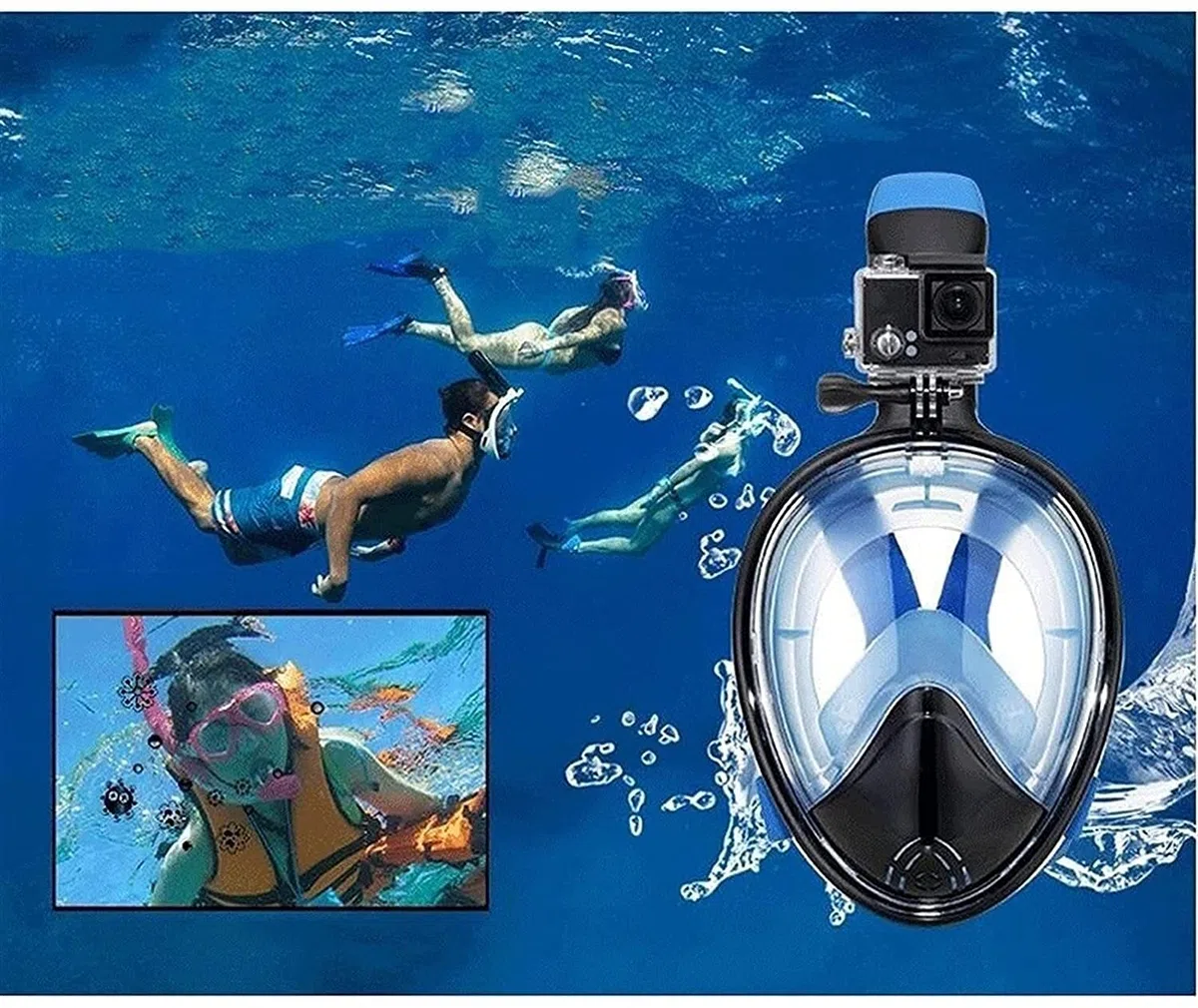 Maschera da Snorkeling Integrale in Silicone, boccaglio subacqueo a 180°, Maschera da Sub a Bocca Piatta di Tipo Asciutto Adatta per Adulti e Bambini