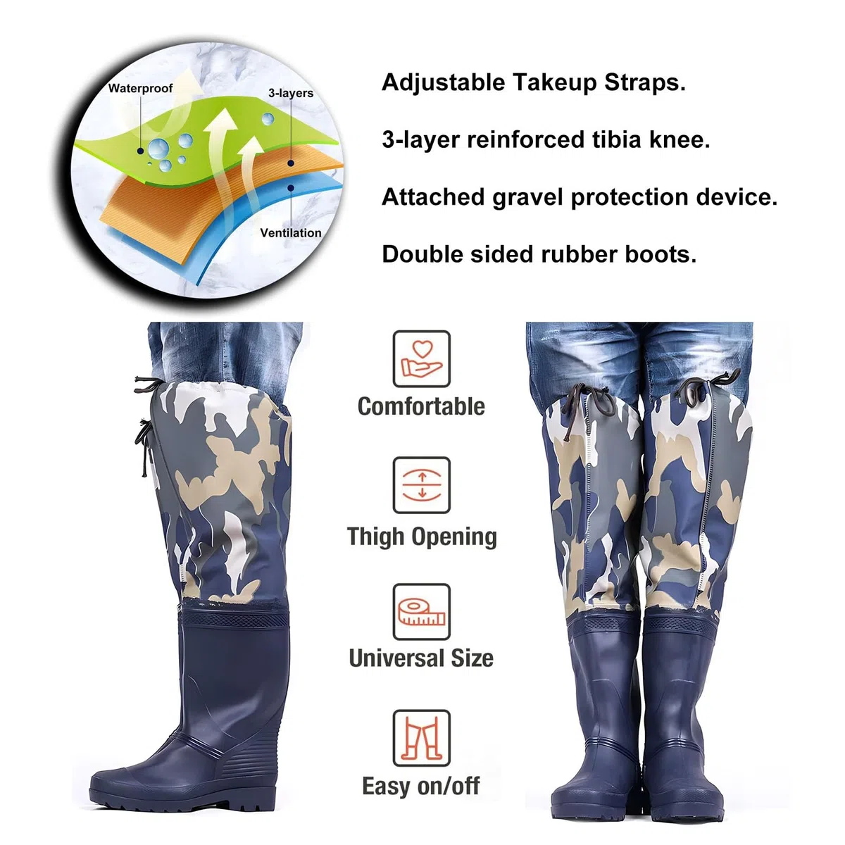 Stivali da Pesca alla Coscia, Waders mimetici Leggeri