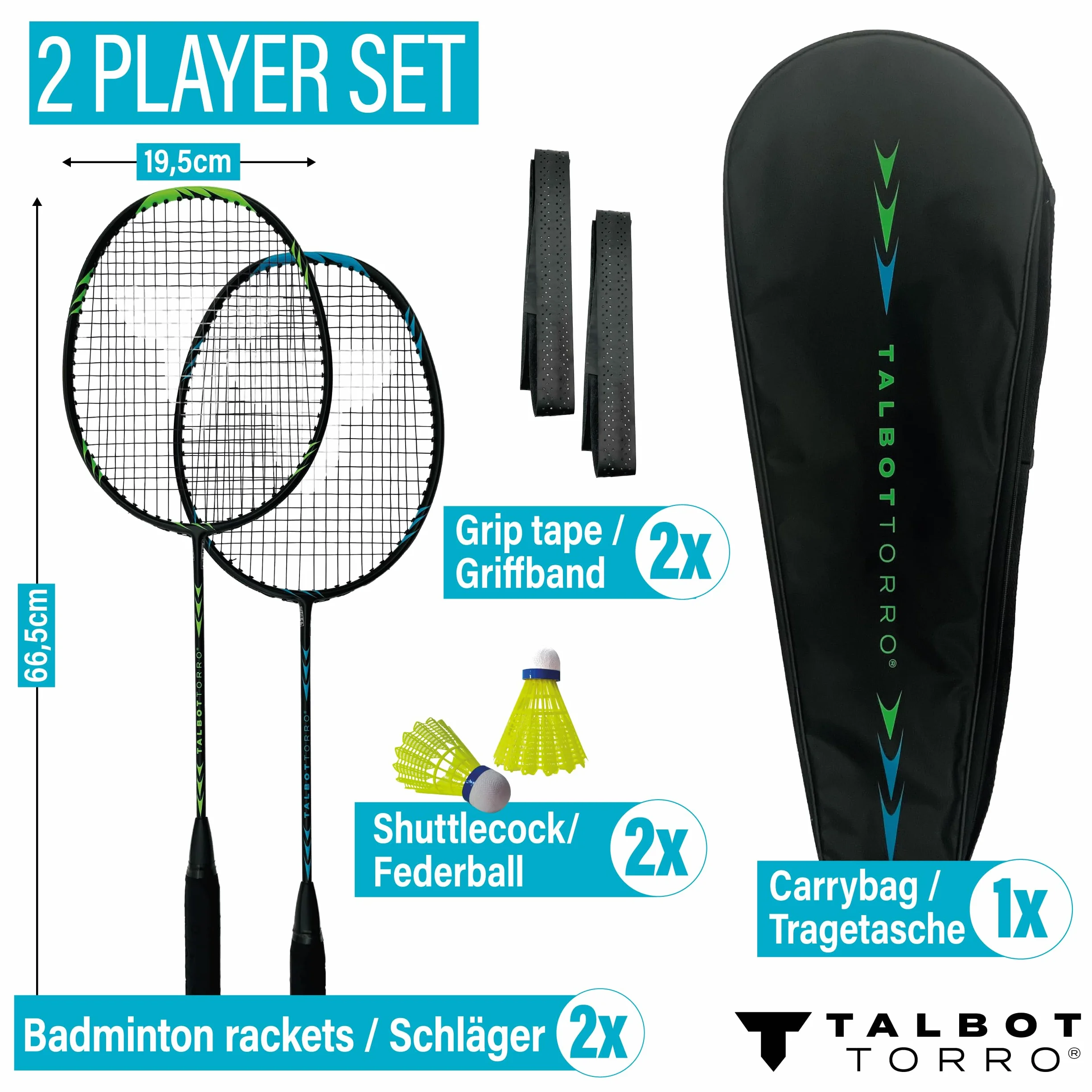 Set da Badminton Professionale Talbot-Torro | Racchette in Grafite Ultraleggere, Volani in Nylon e Custodia Imbottita per il Trasporto | Ideale per Giocatori Ambiziosi