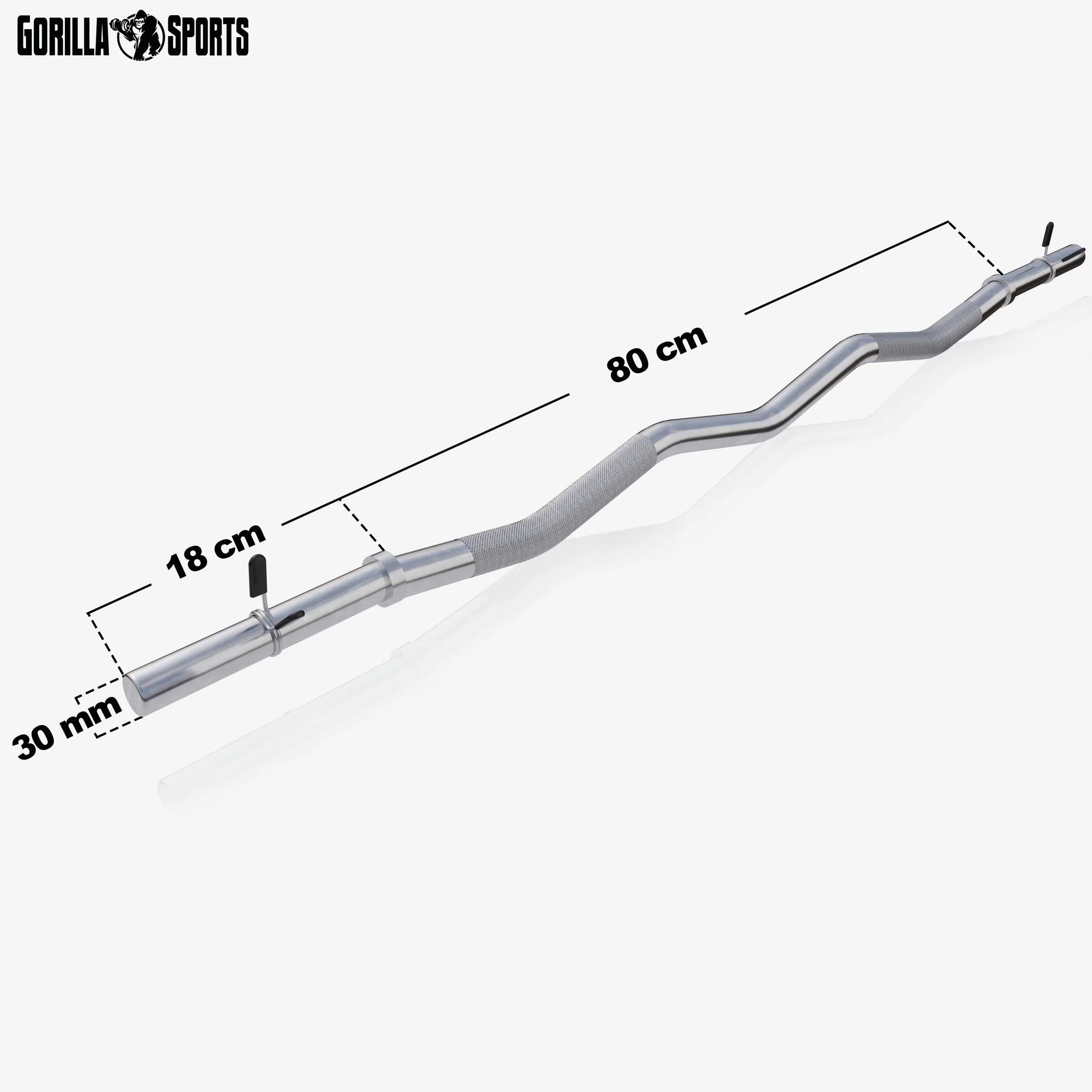 GORILLA SPORTS® Bilanciere Curvo EZ – 120cm, Ø30mm, Acciaio Cromato, Collari a Molla, Antiscivolo, Max 180kg – Barra Curl per Bicipiti, Tricipiti, Allenamento, Sollevamento Pesi, Palestra, Fitness